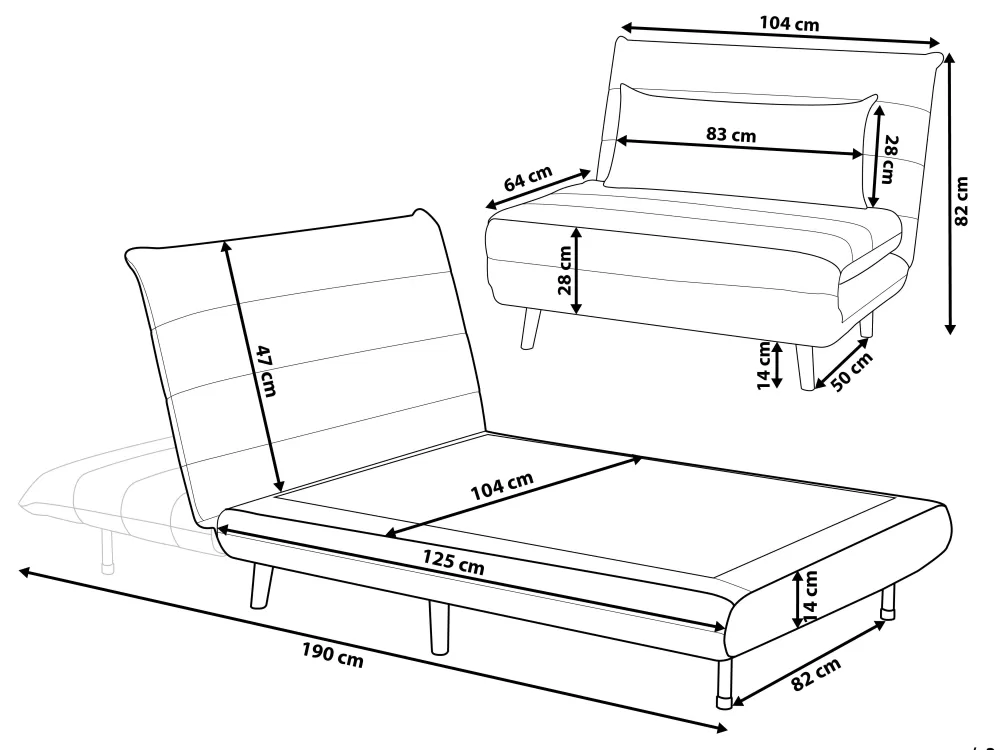 Beliani Divano Letto 1 Posto in Tessuto Morbido, Grigio Perla - Set Completo con Cuscini Accoglienti per Soggiorno Moderno