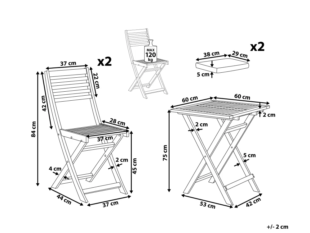 Set Bistrot Elegante in Acacia per Esterni - Beliani 2 Posti Bianco Giallo Stile Fiji