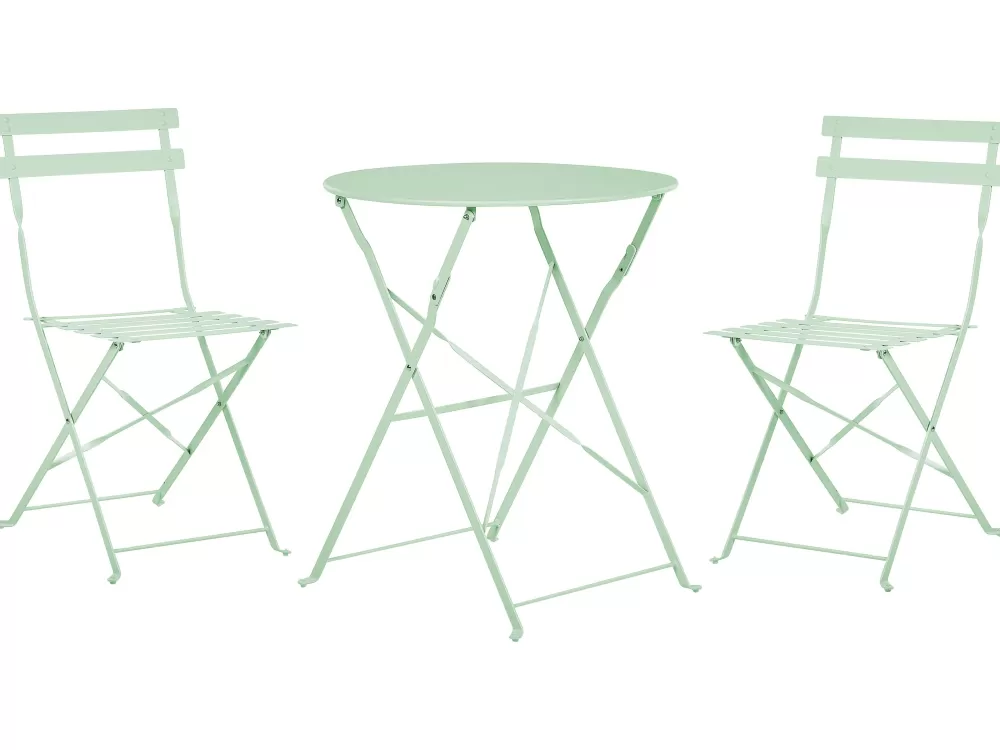 Bistrot Elegante per Esterni con 2 Posti in Acciaio Verde Menta - Set Fiori by Beliani