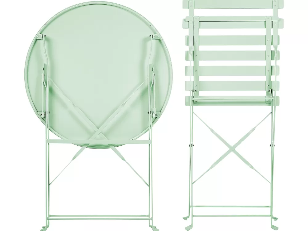 Bistrot Elegante per Esterni con 2 Posti in Acciaio Verde Menta - Set Fiori by Beliani