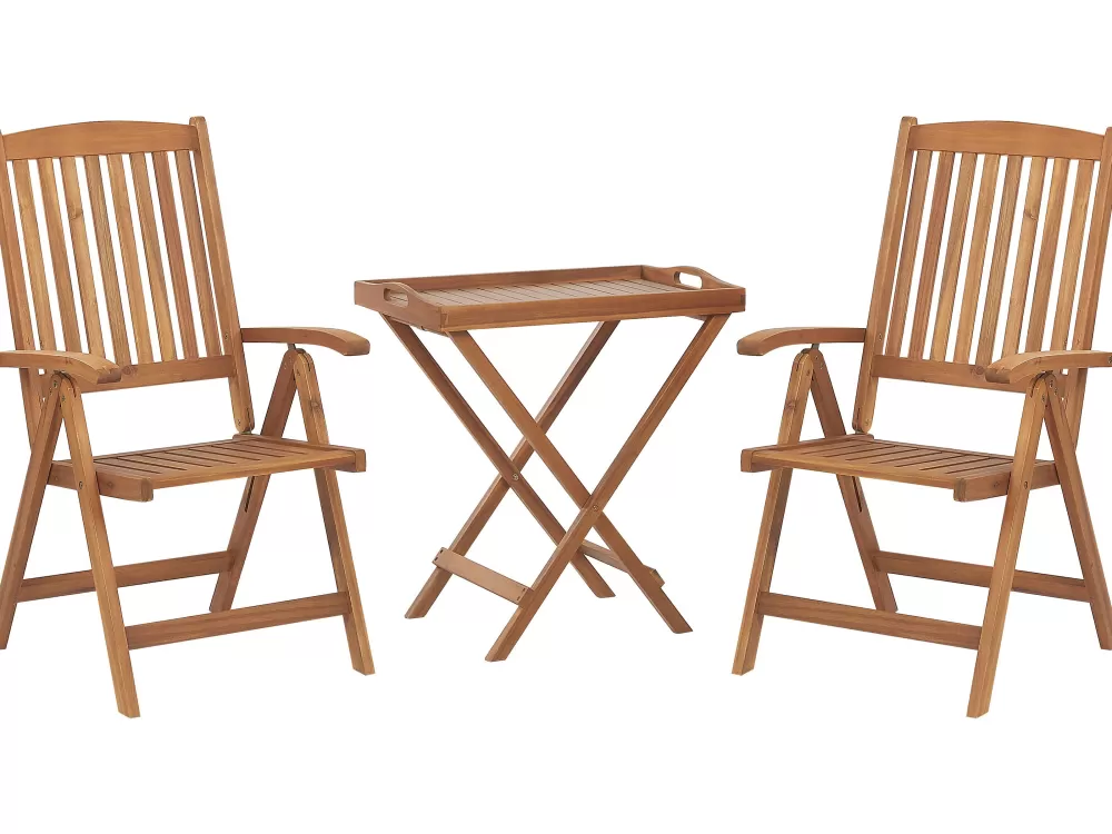 Set Bistrot Moderno per 2 in Acacia Chiaro - Tavolo con Sedute Blu Java Stilizzato