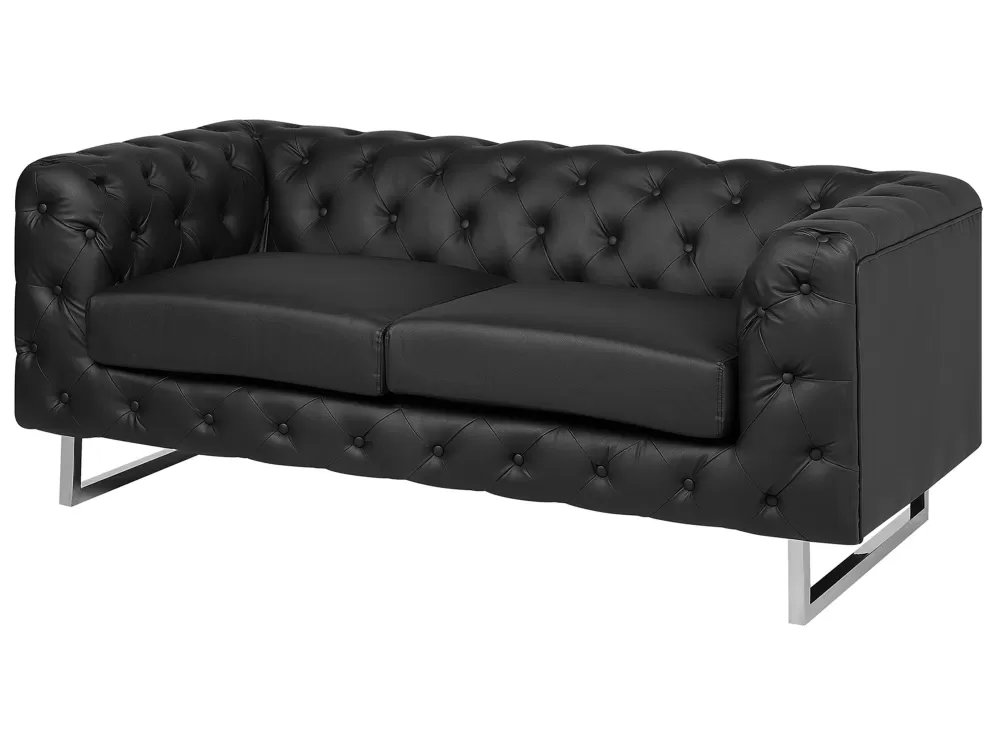 Sofà Beliani Vissland 2 Posti in Pelle Nera - Design Moderno e Confortevole