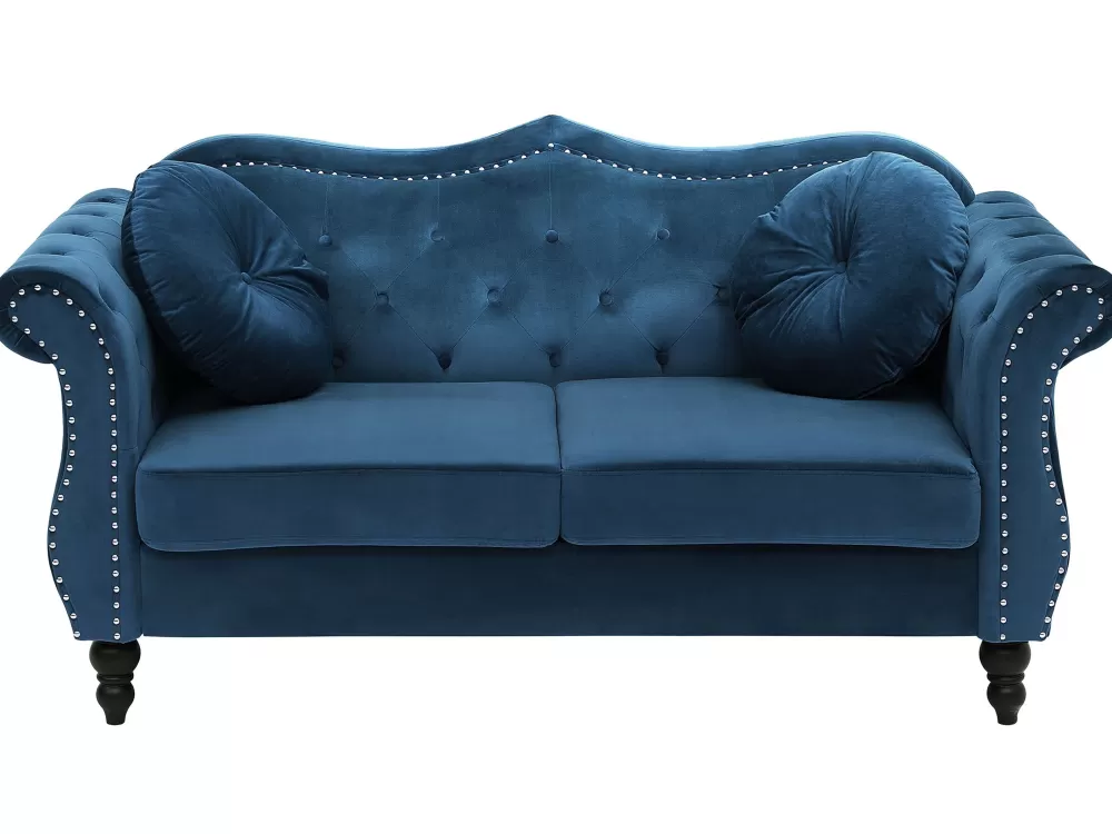 Beliani Divano Elegante 2 Posti in Velluto Blu - Comodo Sofà con Rivestimento Morbido, Prezzo Accessibile