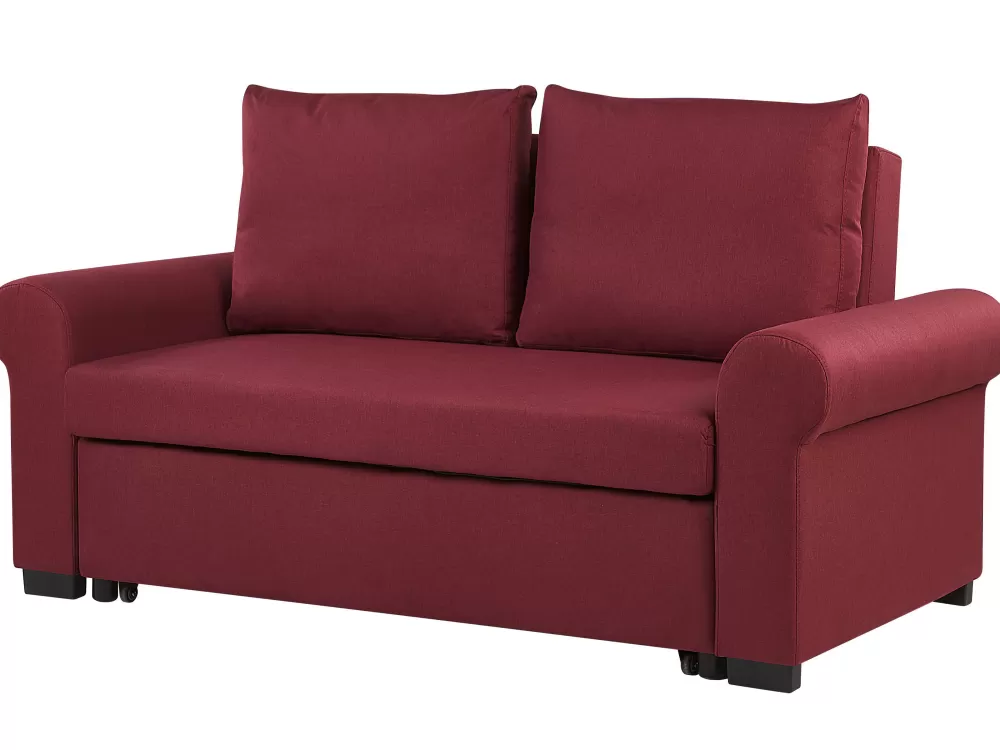 Divano Letto Beliani 2 Posti in Tessuto Bordeaux - Design Moderno e Confortevole