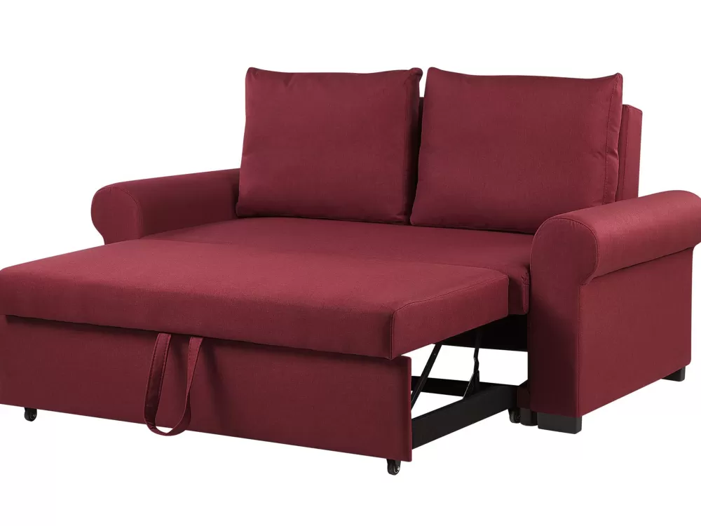 Divano Letto Beliani 2 Posti in Tessuto Bordeaux - Design Moderno e Confortevole