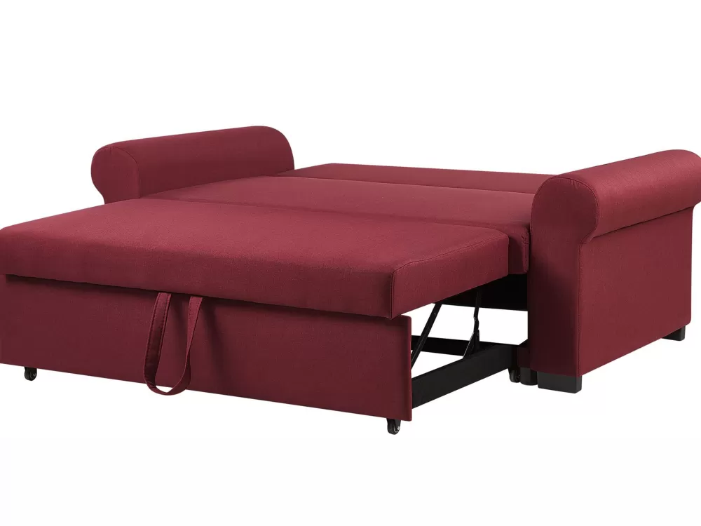 Divano Letto Beliani 2 Posti in Tessuto Bordeaux - Design Moderno e Confortevole