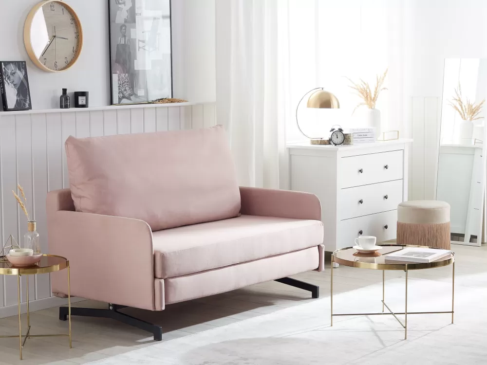 Divano Letto Belfast 2 Posti in Tessuto Rosa Chiaro - Design Accogliente Beliani