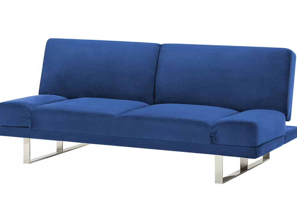 Divano Letto York 2 Posti in Velluto Confortevole - Beliani, Colore Blu Navy per Arredamento Moderno