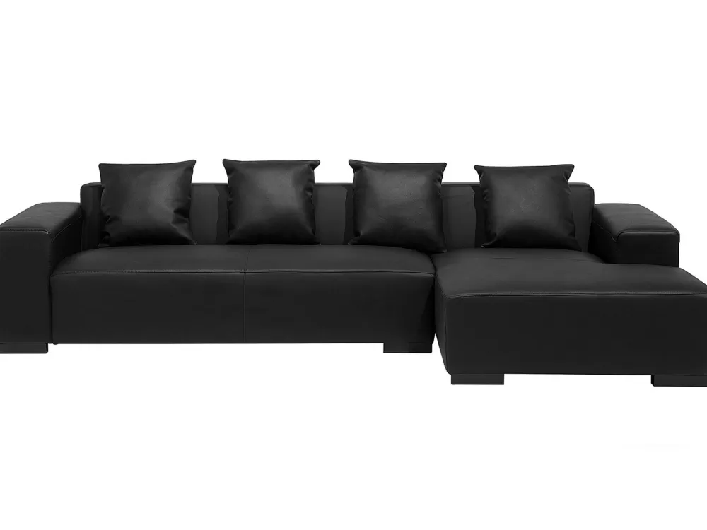 Beliani Divano Angolare 3 Posti Letto in Pelle Elegante, Design Moderno con Schienale Alto - Colore Nero Opaco, Configurazione Lato Sinistro, Linea Allungata