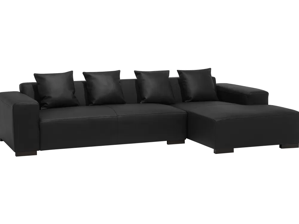 Beliani Divano Angolare 3 Posti Letto in Pelle Elegante, Design Moderno con Schienale Alto - Colore Nero Opaco, Configurazione Lato Sinistro, Linea Allungata