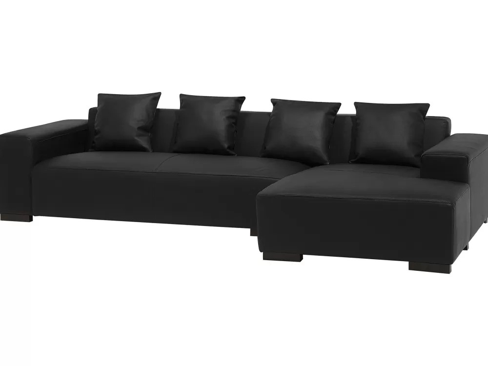 Beliani Divano Angolare 3 Posti Letto in Pelle Elegante, Design Moderno con Schienale Alto - Colore Nero Opaco, Configurazione Lato Sinistro, Linea Allungata