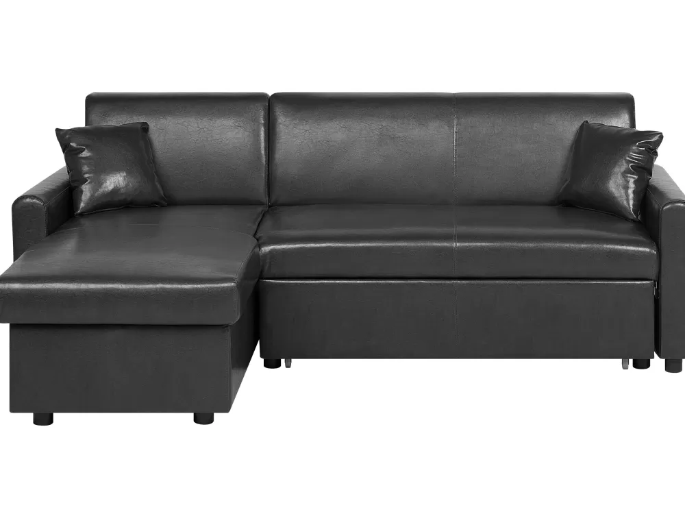 Divano Letto Angolare 3 Posti con Contenitore, Ecopelle - Design Moderno Orientabile a Destra, Colore Nero - Modello Ogna by Beliani