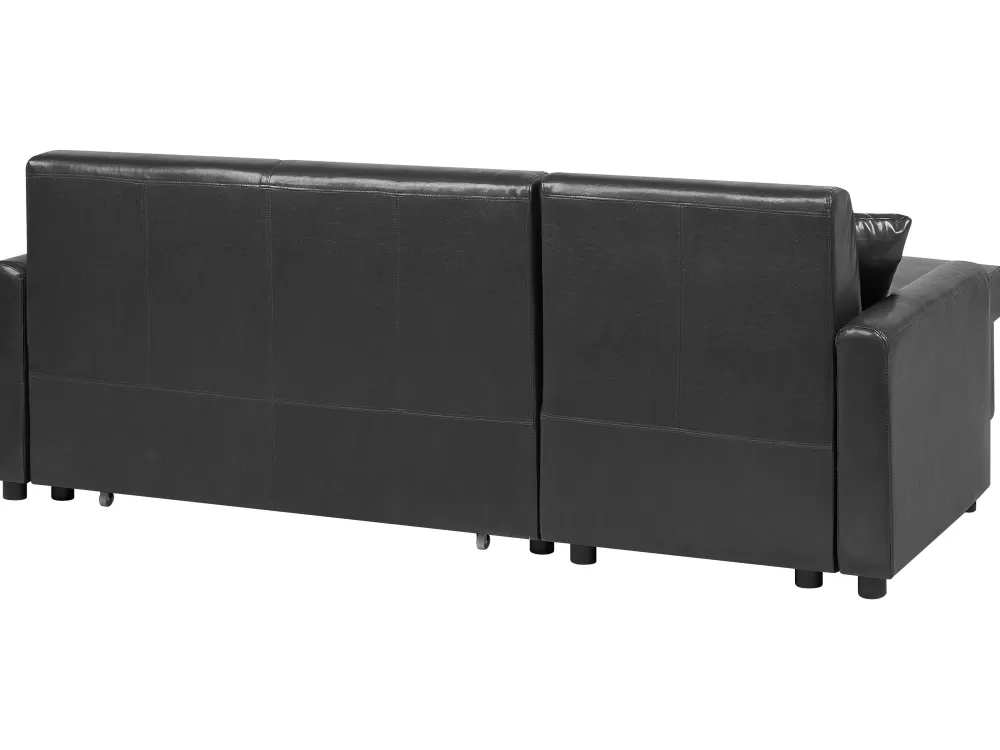 Divano Letto Angolare 3 Posti con Contenitore, Ecopelle - Design Moderno Orientabile a Destra, Colore Nero - Modello Ogna by Beliani