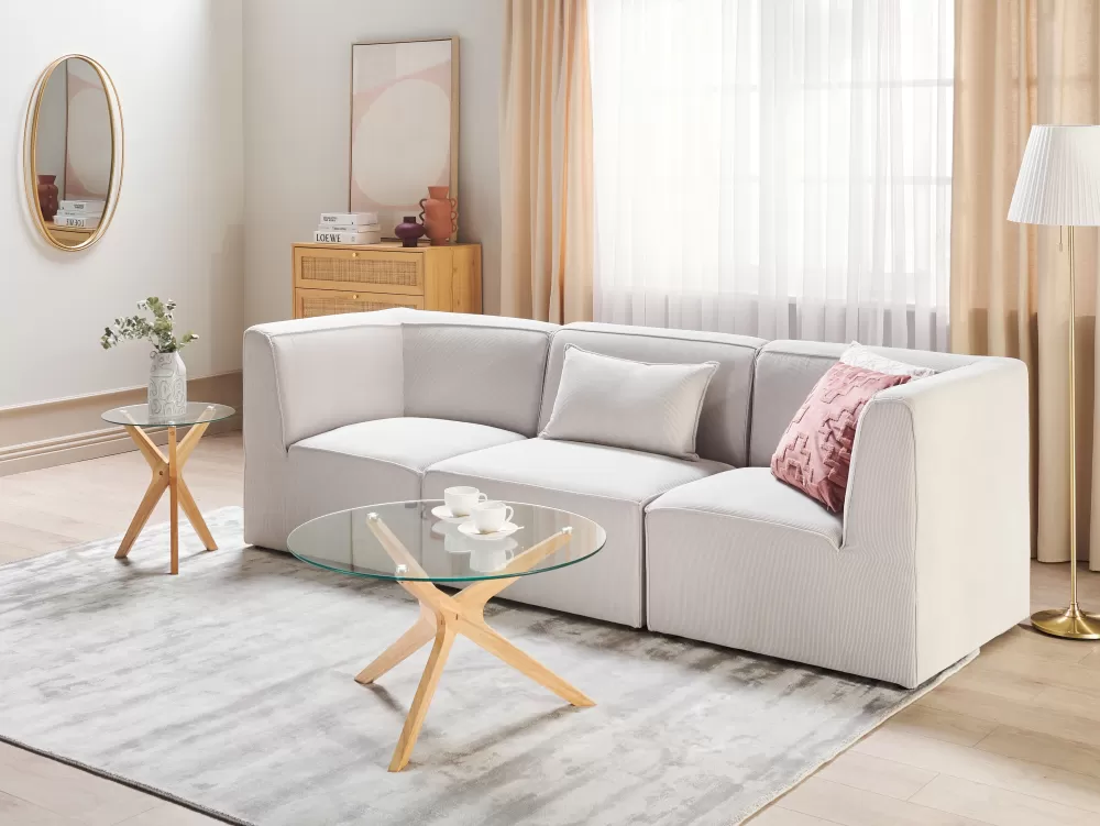 Divano 3 Posti Lemvig in Ecopelle Confortevole, Rivestimento Sagomato Bianco Naturale - Design Scandinavo Beliani