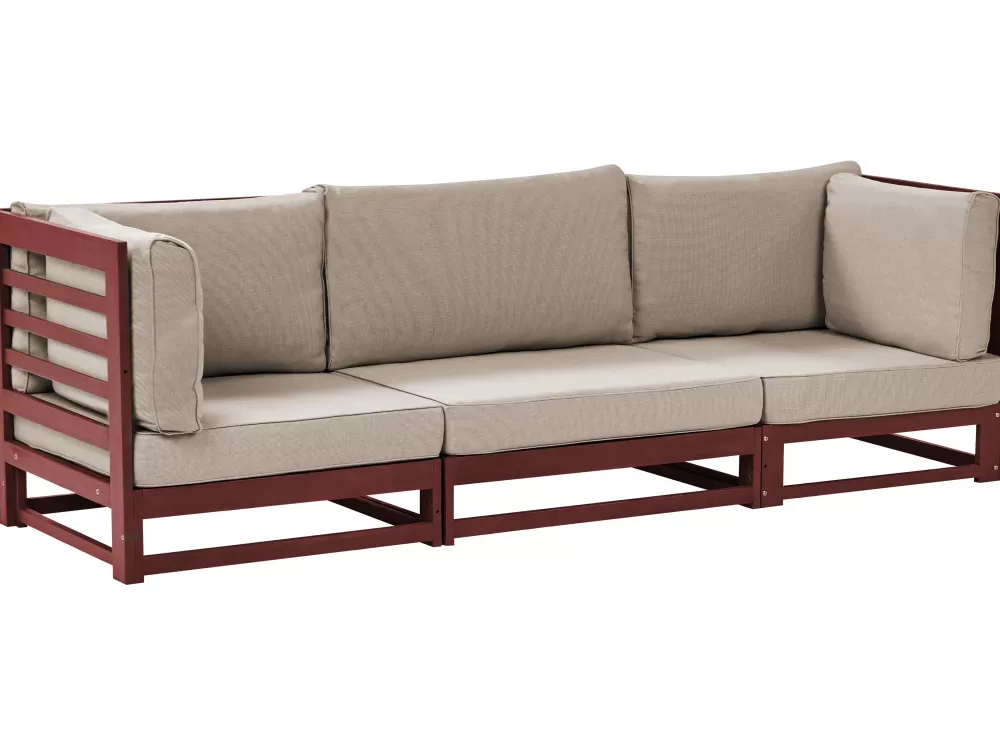 Divano da Giardino Beliani Trani in Legno di Acacia Certificato, 3 Posti Comodi con Rivestimento Marrone Mogano - Design Elegante per Esterni Durevoli