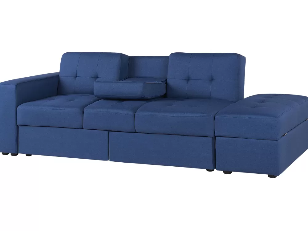 Divano Letto Convertibile Falster 3 Posti in Tessuto Premium Blu Marina - Confortevole Design Scandinavo Beliani
