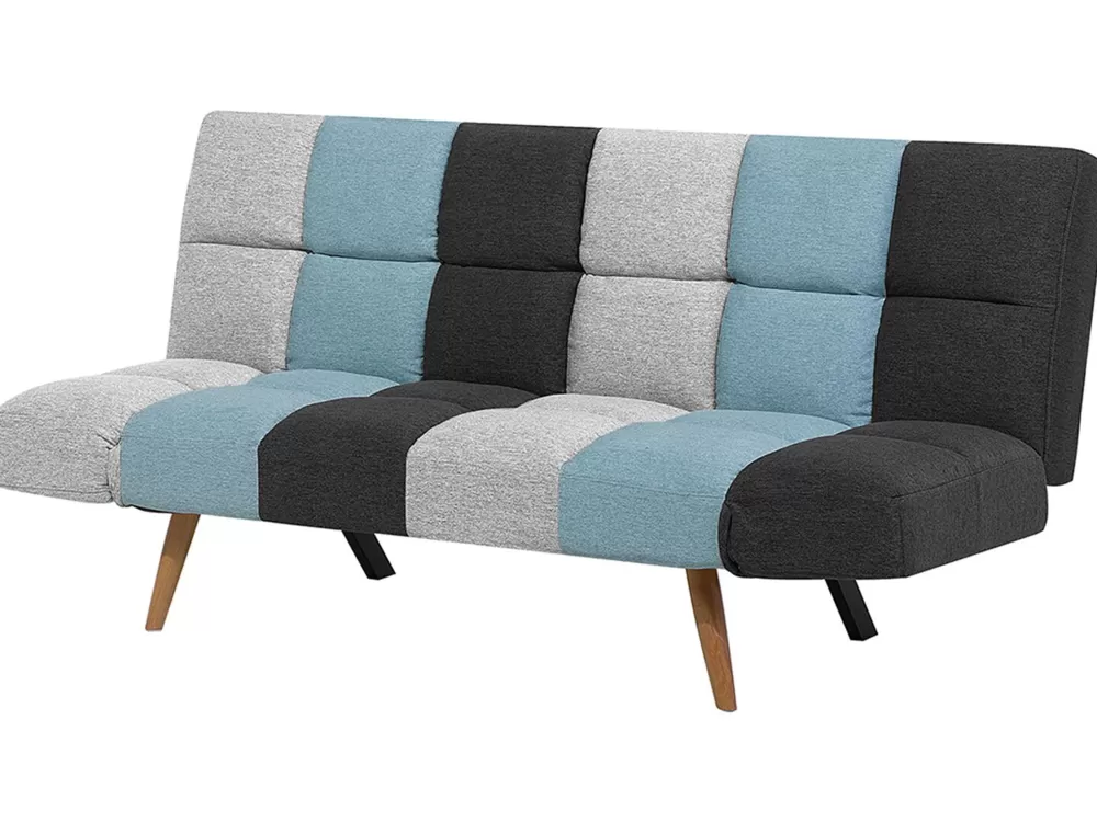 Divano Letto 3 Posti Beliani in Tessuto Grigio/Blu - Stile Ingaro, Comodo e Conveniente