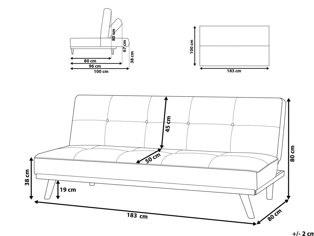 Comodissimo Divano Letto 3 Posti Beliani - Design Moderno in Tessuto Nero Froya