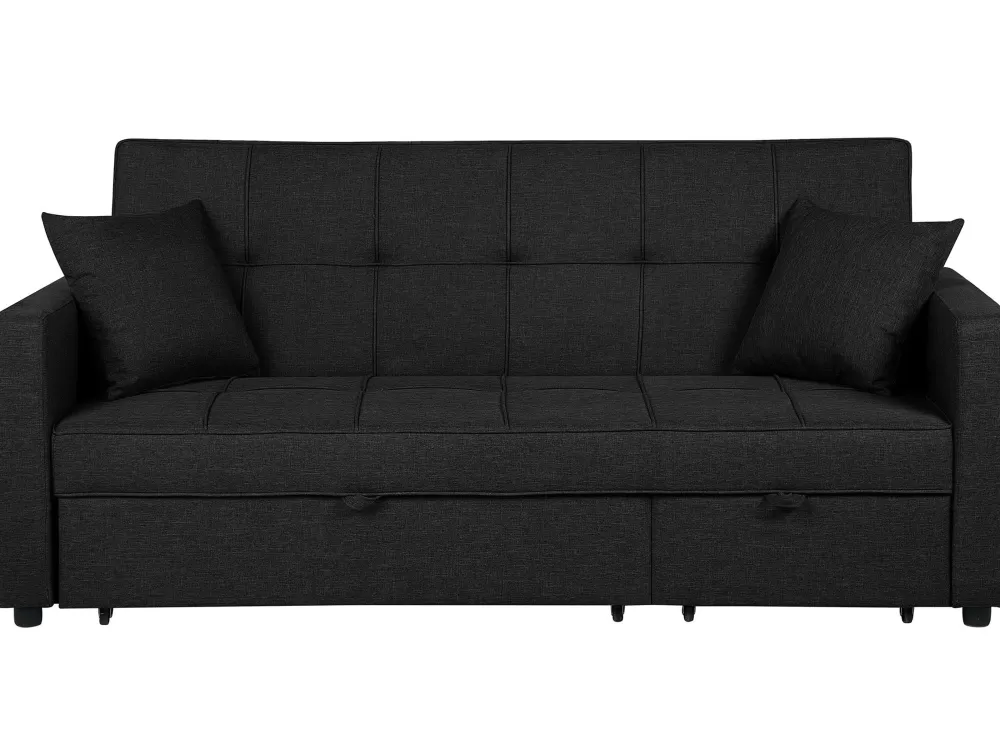 Divano letto Beliani Glomma 3 posti in tessuto nero opaco - Design moderno e comfort integrato per spazi compatti