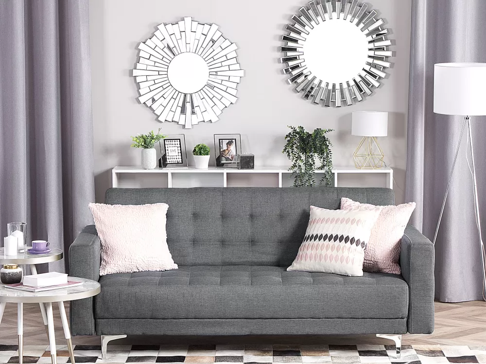 Beliani Divano Letto 3 Posti in Tessuto Grigio Chiaro Aberdeen - Design moderno e comfort superiore