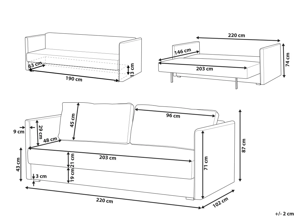 Sofà letto Beliani Eksjo 3 posti in velluto smeraldo con vano contenitore integrato - design confortevole e pratico
