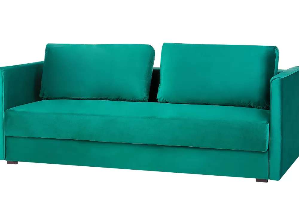 Sofà letto Beliani Eksjo 3 posti in velluto smeraldo con vano contenitore integrato - design confortevole e pratico