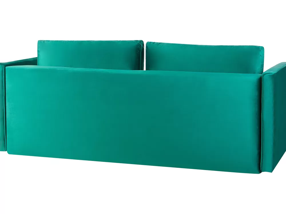 Sofà letto Beliani Eksjo 3 posti in velluto smeraldo con vano contenitore integrato - design confortevole e pratico