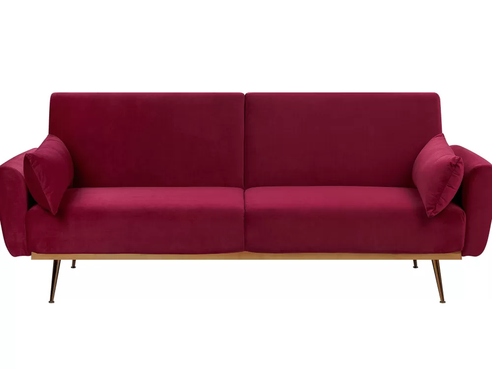 Beliani Divano Letto 3 Posti in Velluto Rosso Borgogna, Design Moderno e Confortevole - Modello Eina