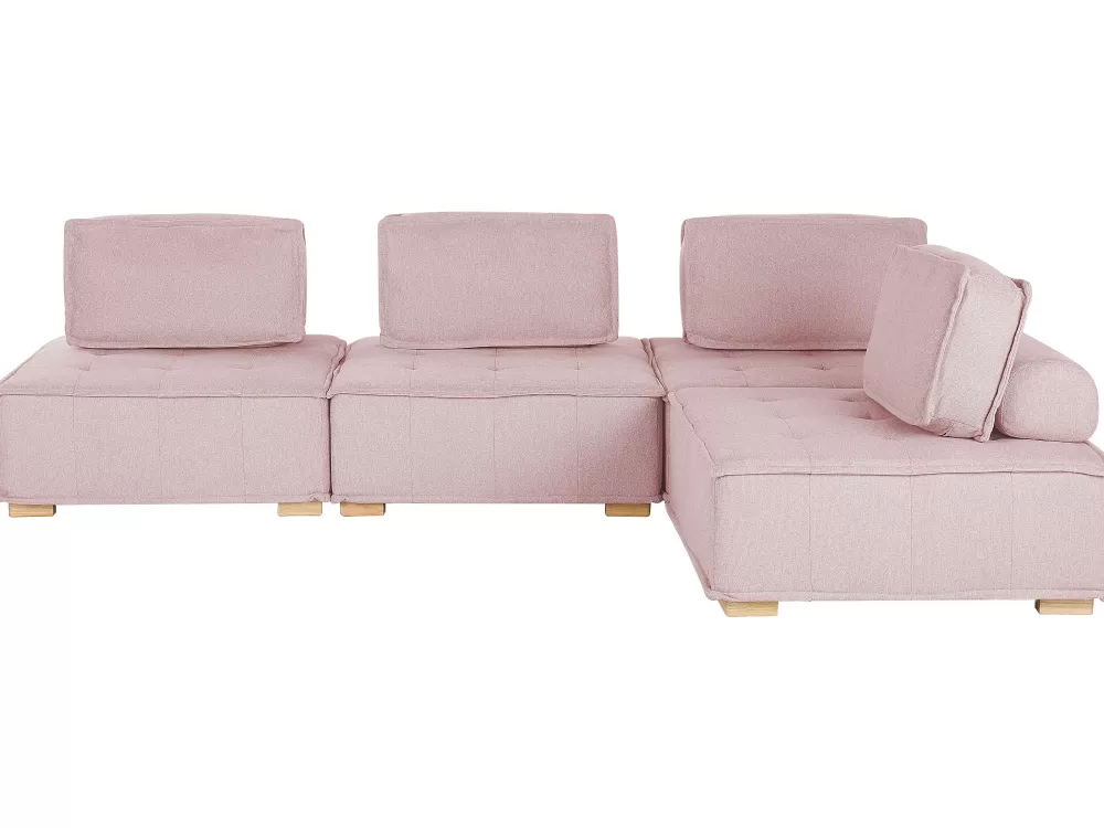 Beliani Divano Angolare Modulare 4 Posti, Design Moderno in Tessuto Rosa Chiaro - Collezione Tibro