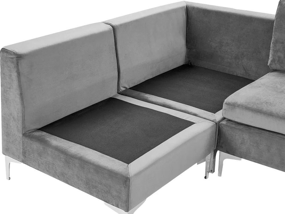Saldi Esclusivi Beliani: Divano Angolare in Velluto Evja, 4 Posti - Grigio Elegante, Consegna Rapida
