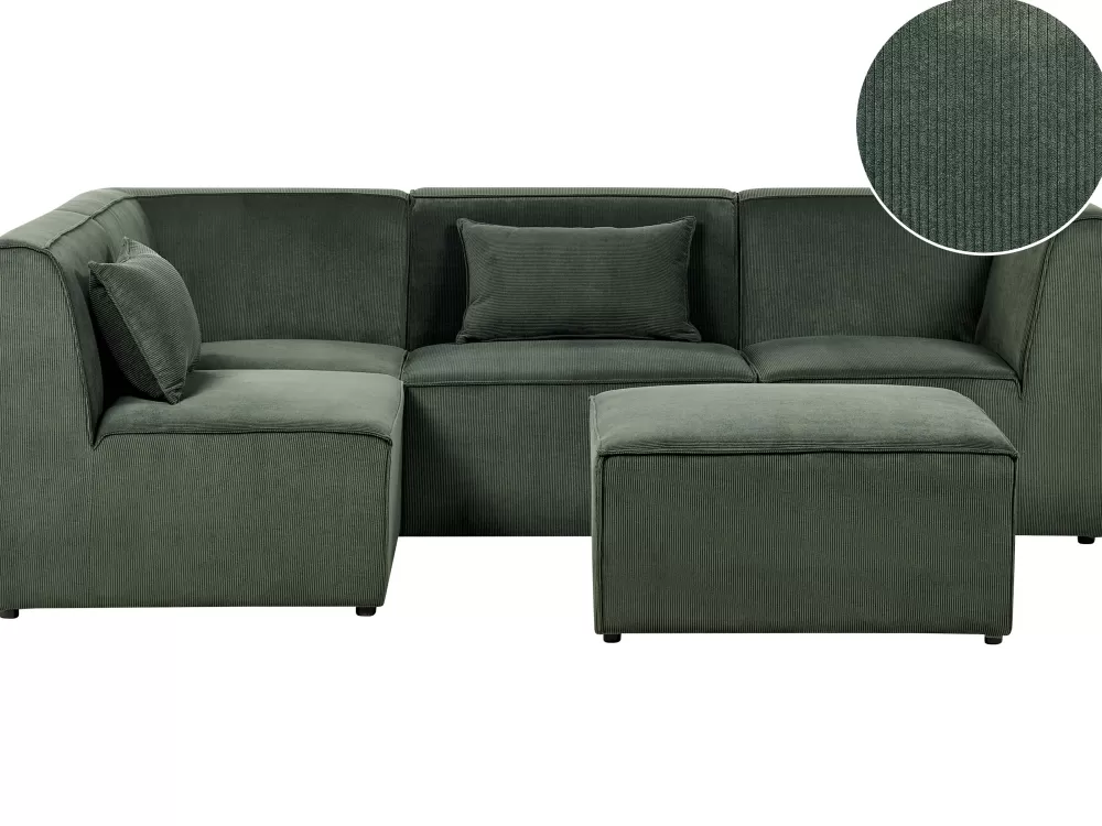 Divano Angolare Beliani 4 Posti con Rivestimento in Velluto, Design Moderno e Confortevole - Verde Scuro Lemvig