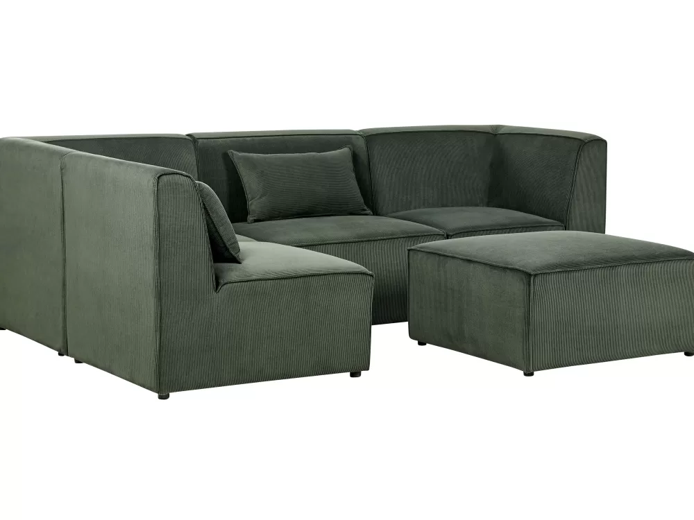Divano Angolare Beliani 4 Posti con Rivestimento in Velluto, Design Moderno e Confortevole - Verde Scuro Lemvig