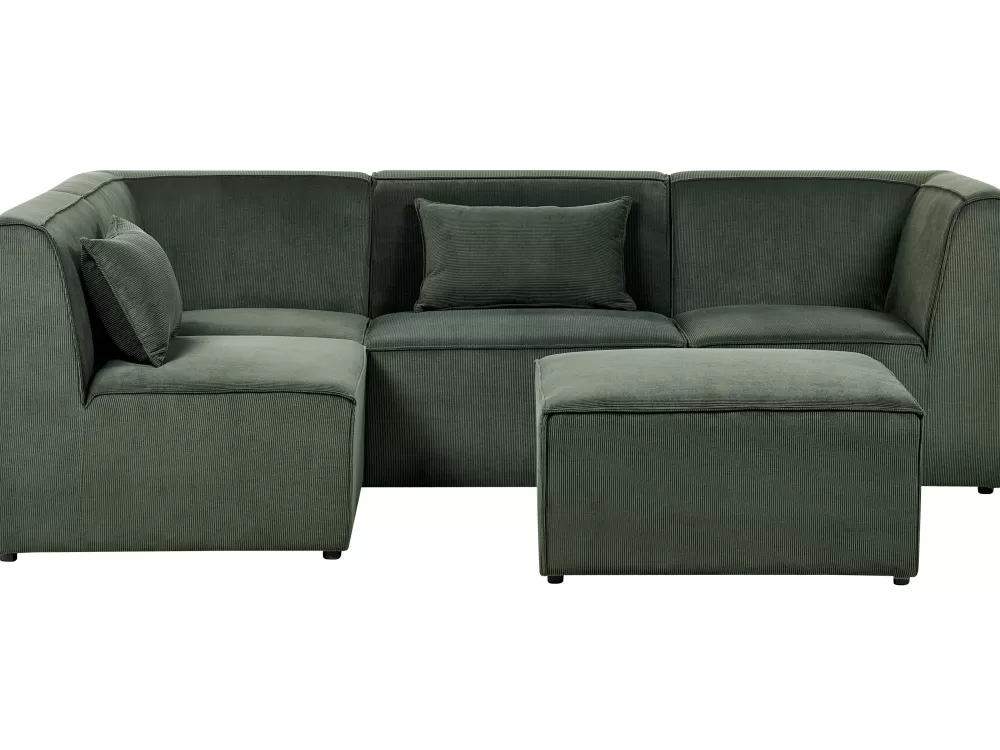 Divano Angolare Beliani 4 Posti con Rivestimento in Velluto, Design Moderno e Confortevole - Verde Scuro Lemvig