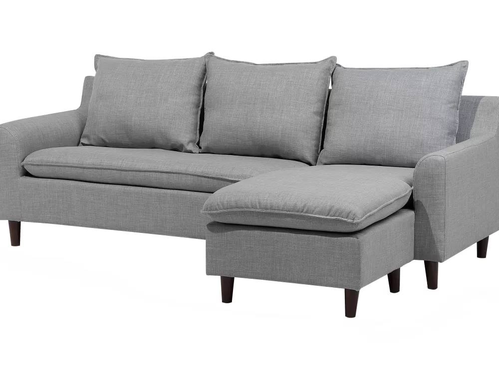 Divano Angolare Elvenes Beliani 4 Posti in Tessuto Grigio Chiaro con Rivestimento Reversibile e Design Moderno