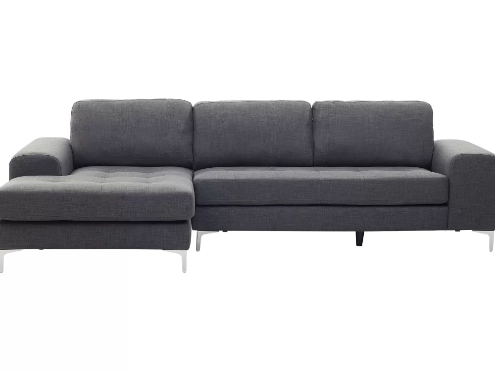 Beliani Divano Angolare Moderno Kiruna, 4 Posti in Tessuto Grigio Scuro – Design Funzionale per Soggiorno Accogliente