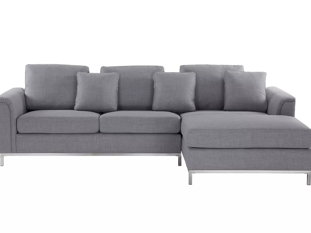 Promozione Beliani: Divano Angolare Oslo in Tessuto Grigio Chiaro, 4 Posti con Chaise Longue - Design Moderno per Salotto