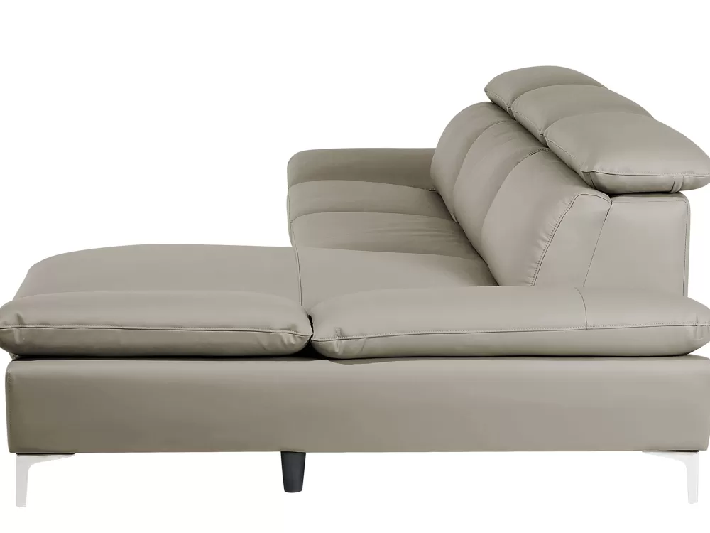 Divano Angolare Beliani in Vera Pelle - 4 Posti, Design Elegante Grigio Taupe, Lato Sinistro, Collezione Farila