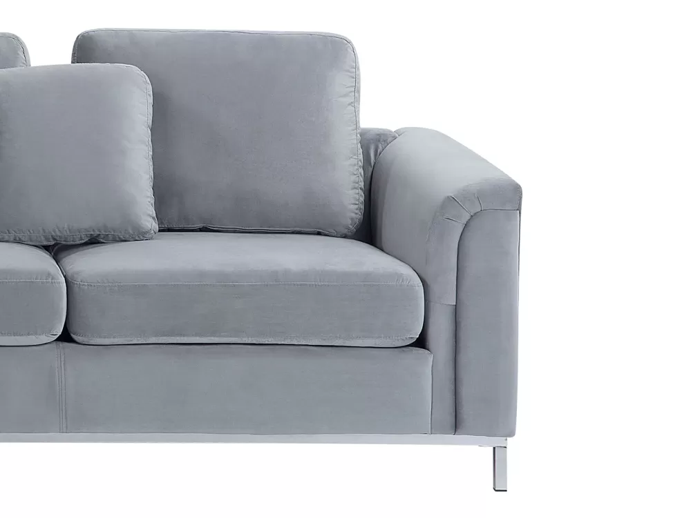 Divano angolare in velluto grigio Oslo con braccioli laterali, 4 posti - Design moderno e confortevile Beliani