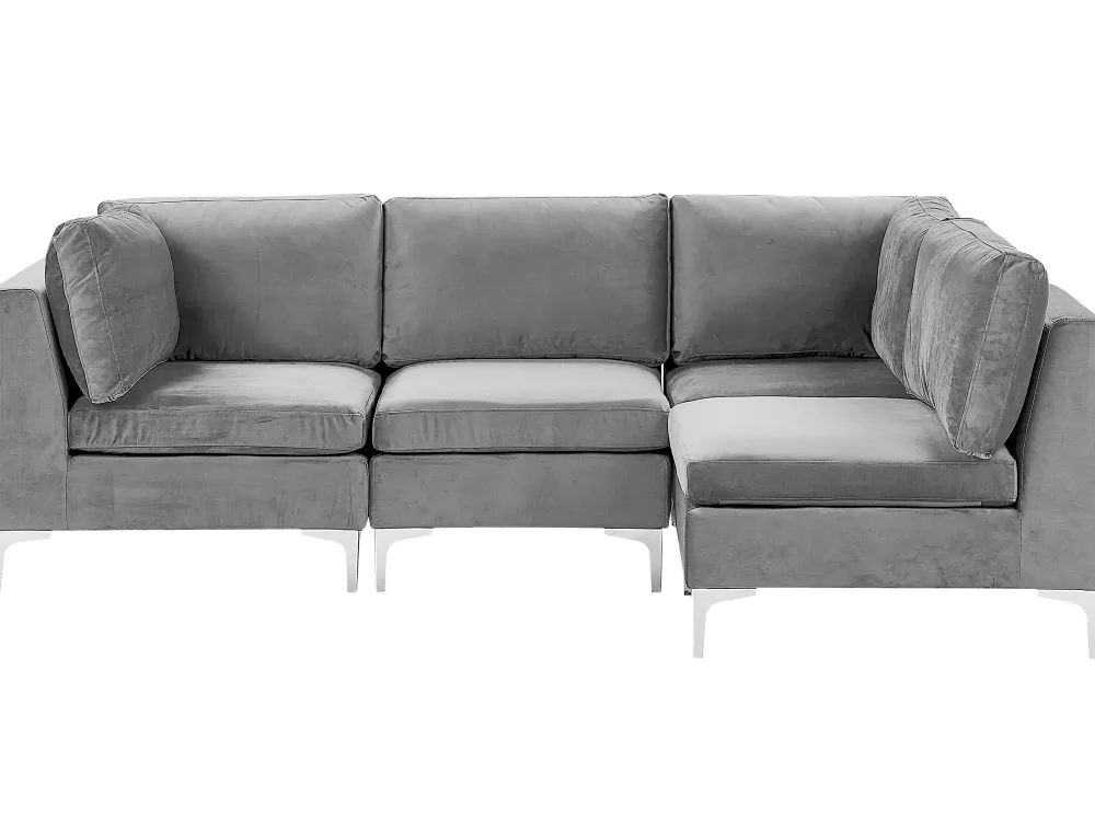 Divano Angolare Beliani 4 Posti in Velluto Morbido, Design Moderno con Posizionamento a Sinistra - Grigio Evja