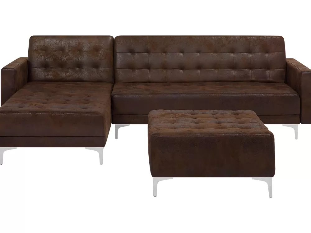 Divano angolare letto Beliani in ecopelle marrone Aberdeen - 4 posti con struttura convertibile e rivestimento premium