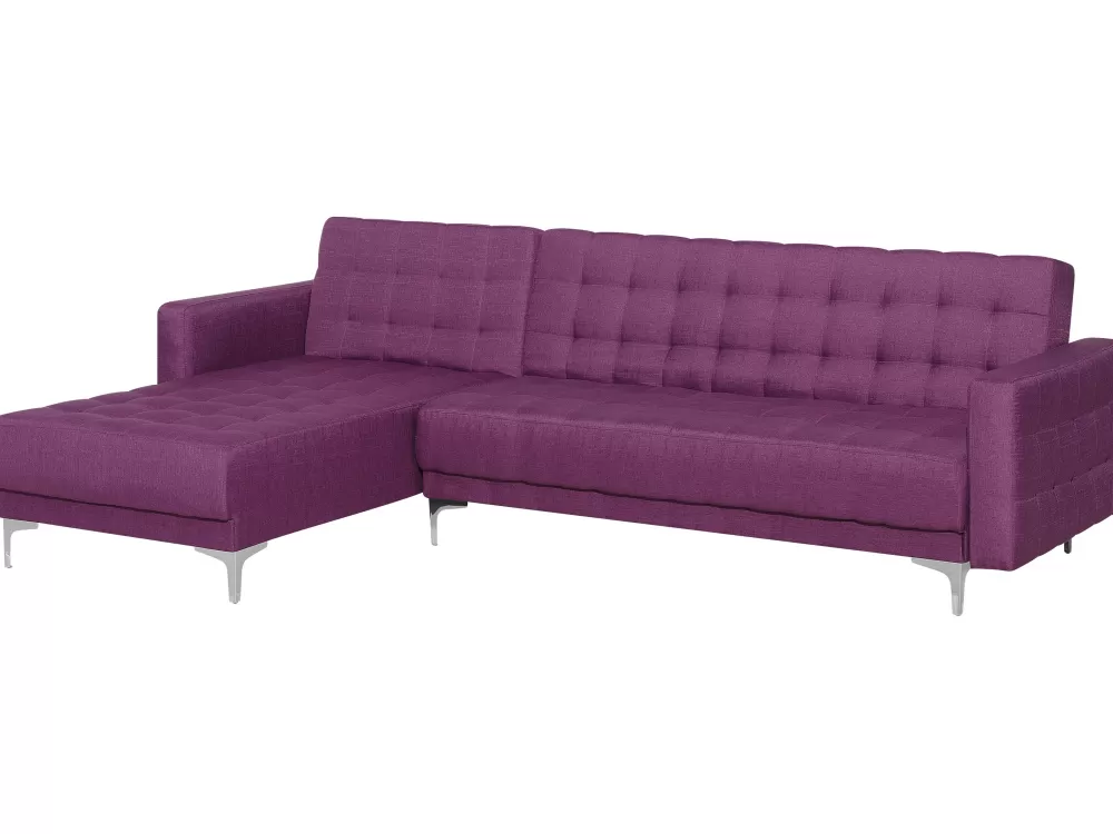 Beliani Divano Letto Angolare 4 Posti con Tessuto, Orientazione Destra - Elegante Viola della Collezione Aberdeen

（：，