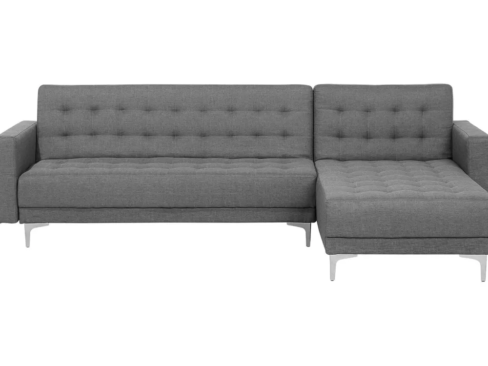 Divano letto angolare Beliani Aberdeen 4 posti in tessuto grigio chiaro, design moderno con posizionamento a sinistra