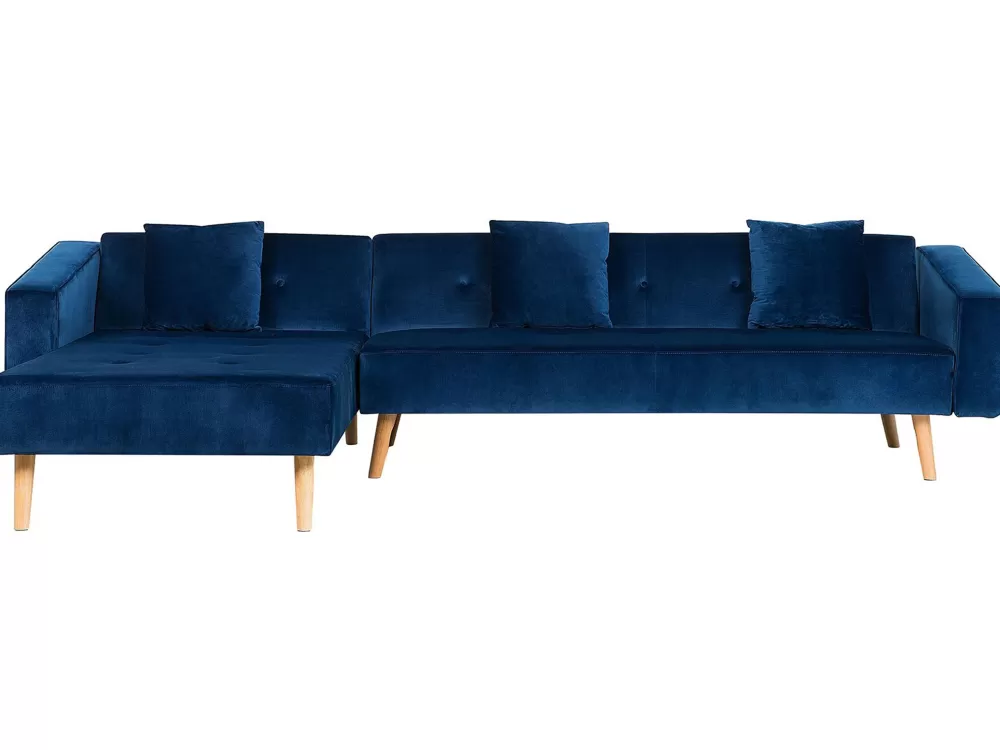Divano angolare letto Beliani 4 posti, rivestimento in velluto blu navy - Modello Vadso con design moderno e comfort premium per salotto