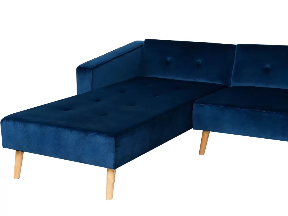 Divano angolare letto Beliani 4 posti, rivestimento in velluto blu navy - Modello Vadso con design moderno e comfort premium per salotto