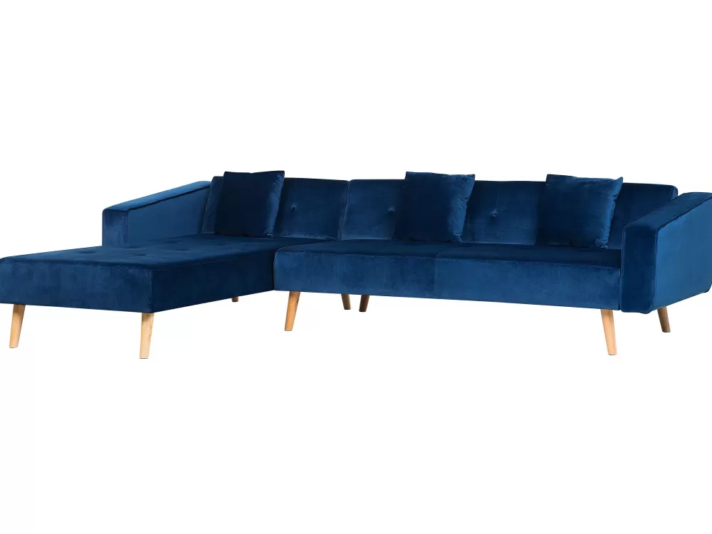 Divano angolare letto Beliani 4 posti, rivestimento in velluto blu navy - Modello Vadso con design moderno e comfort premium per salotto