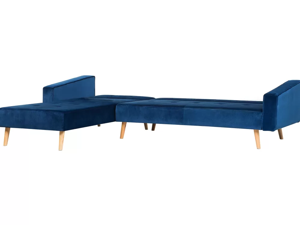 Divano angolare letto Beliani 4 posti, rivestimento in velluto blu navy - Modello Vadso con design moderno e comfort premium per salotto