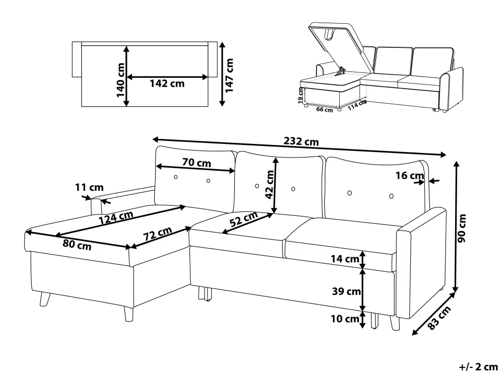 Divano Letto Angolare 4 Posti con Contenitore Integrato - Design Moderno in Blu Navy | Beliani Flakk