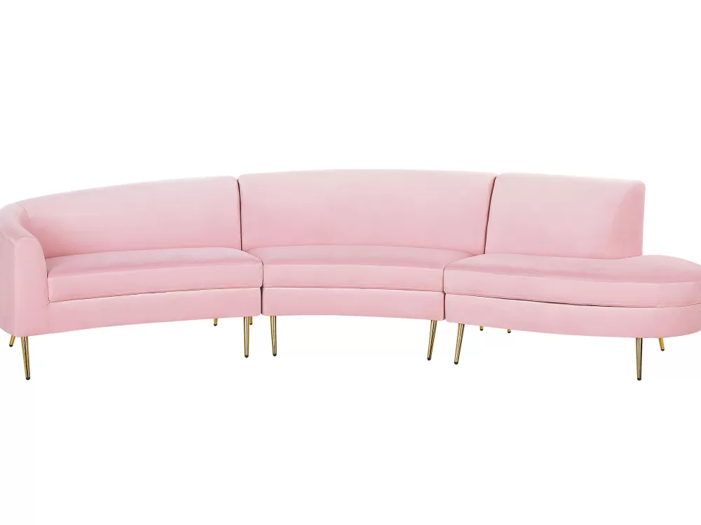 Beliani - Divano Moderno 4 Posti in Velluto, Design Curvilineo con Accenti in Rosa Pallido e Verde Muschio, Confortevole ed Elegante
