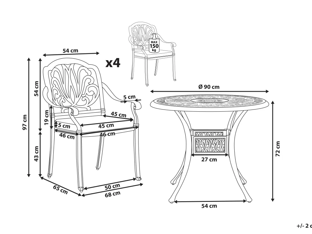 Beliani Ancona - Set da Esterno Elegante con 4 Posti a Sedere in Alluminio Bianco, Perfetto per Cene All'Aperto
