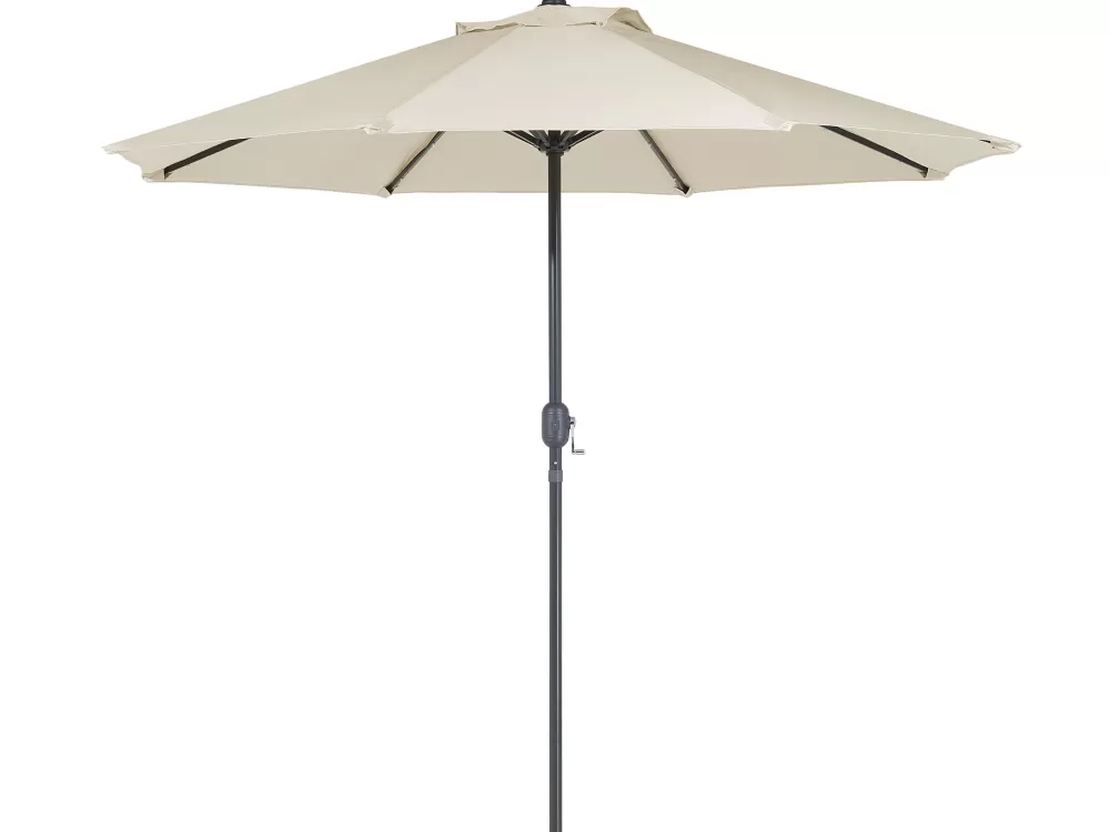 Set da Esterno Beliani Calvi - Tavolo con 4 Posti, Ombrellone Integrato e Struttura in Acciaio Color Blu Cielo, Ideale per Giardino o Terrazza